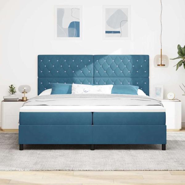 LED Boxspringbett mit Matratze Dunkelblau 200 x 200 cm Samt