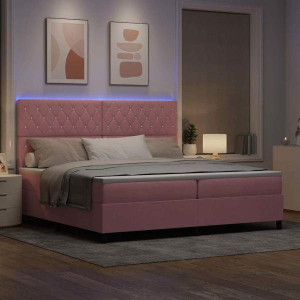 LED Boxspringbett mit Matratze Rosa 200 x 200 cm Samt