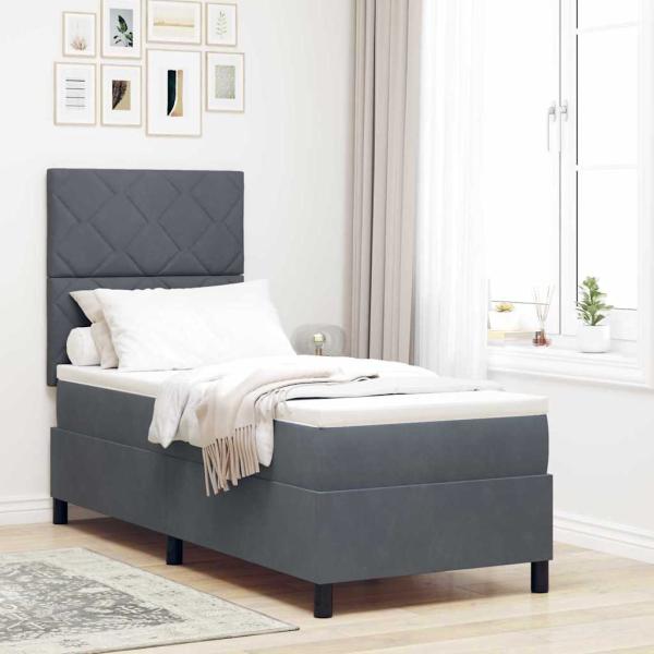ARDEBO.de - LED Boxspringbett mit Kopfteil Dunkelgrau 80 x 200 cm Samt