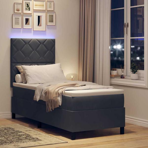 LED Boxspringbett mit Kopfteil Dunkelgrau 80 x 200 cm Samt