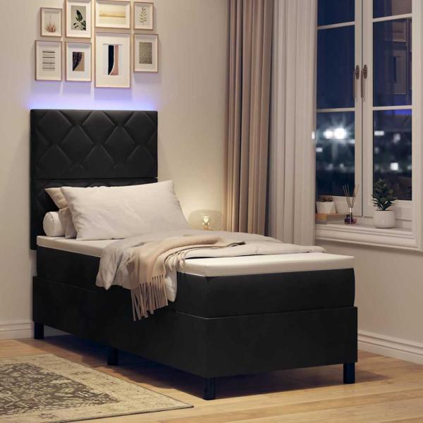 LED Boxspringbett mit Kopfteil Schwarz 80 x 200 cm Samt