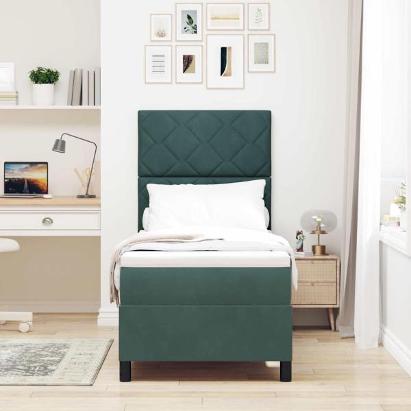LED Boxspringbett mit Kopfteil Dunkelgrün 80 x 200 cm Samt