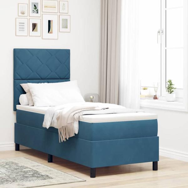 ARDEBO.de - LED Boxspringbett mit Kopfteil Dunkelblau 80 x 200 cm Samt
