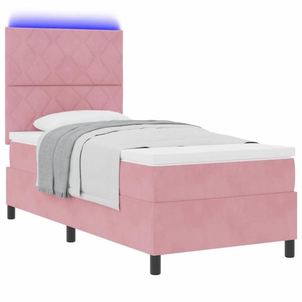 LED Boxspringbett mit Kopfteil Rosa 90 x 190 cm Samt