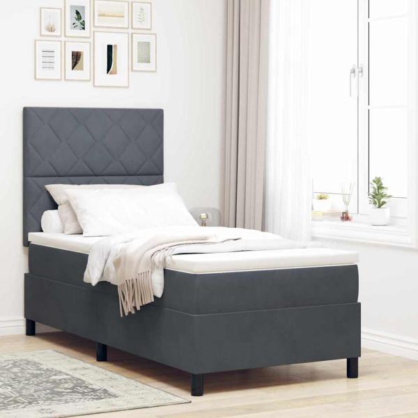 ARDEBO.de - LED Boxspringbett mit Kopfteil Dunkelgrau 90 x 200 cm Samt