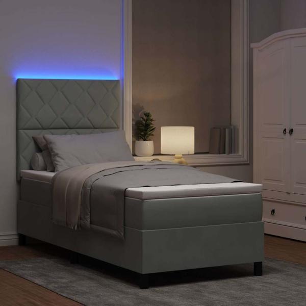 LED Boxspringbett mit Kopfteil Hellgrau 100 x 200 cm Samt
