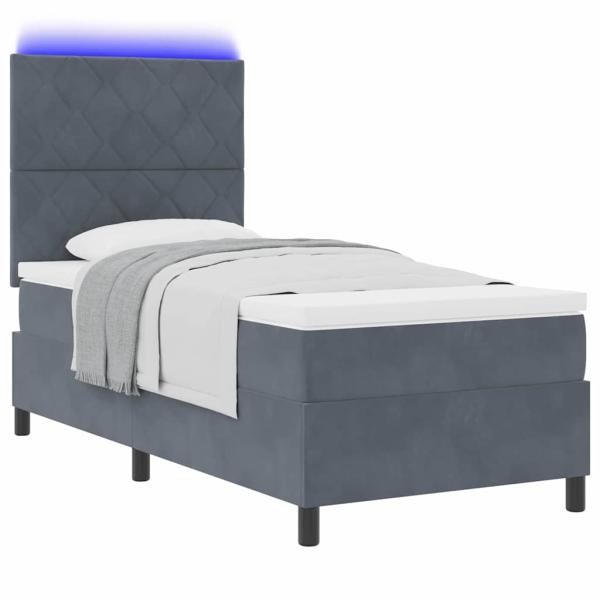 LED Boxspringbett mit Kopfteil Dunkelgrau 100 x 200 cm Samt