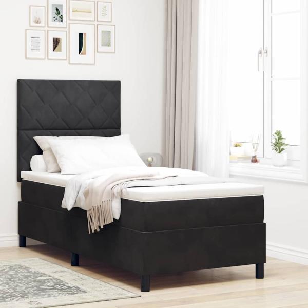 ARDEBO.de - LED Boxspringbett mit Kopfteil Schwarz 100 x 200 cm Samt