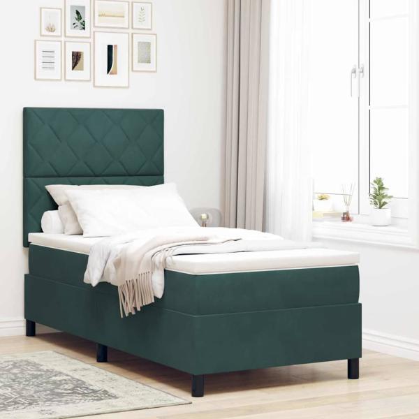 ARDEBO.de - LED Boxspringbett mit Kopfteil Dunkelgrün 100 x 200 cm Samt