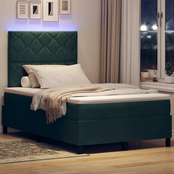 LED Boxspringbett mit Matratze Dunkelgrün 120 x 190 cm Samt