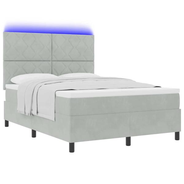 LED Boxspringbett mit Kopfteil Hellgrau 160 x 200 cm Samt