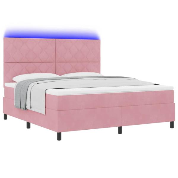LED Boxspringbett mit Kopfteil Rosa 180 x 200 cm Samt