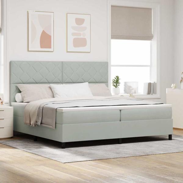 ARDEBO.de - LED Boxspringbett mit Kopfteil Hellgrau 200 x 200 cm Samt