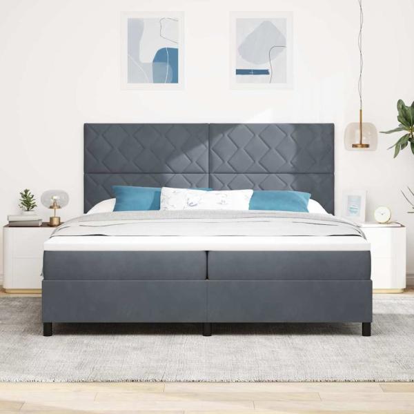 LED Boxspringbett mit Kopfteil Dunkelgrau 200 x 200 cm Samt