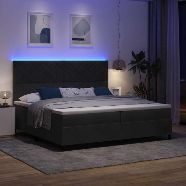 LED Boxspringbett mit Kopfteil Schwarz 200 x 200 cm Samt