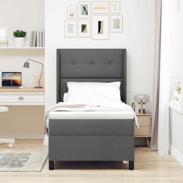 LED Boxspringbett mit Kopfteil Dunkelgrau 90 x 190 cm Stoff