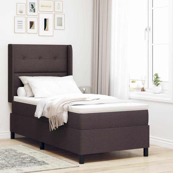 ARDEBO.de - LED Boxspringbett mit Kopfteil Dunkelbraun 100 x 200 cm Stoff