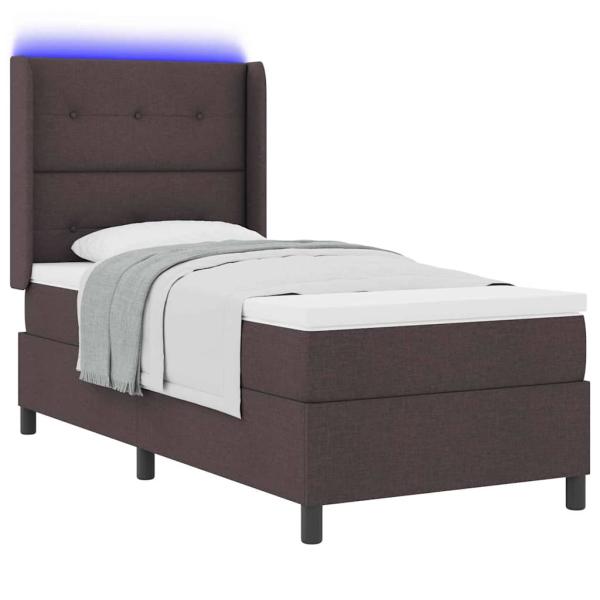LED Boxspringbett mit Kopfteil Dunkelbraun 100 x 200 cm Stoff