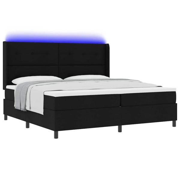 LED Boxspringbett mit Kopfteil Schwarz 200 x 200 cm Stoff