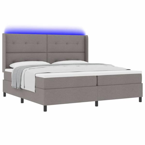 LED Boxspringbett mit Kopfteil Taupe 200 x 200 cm Stoff
