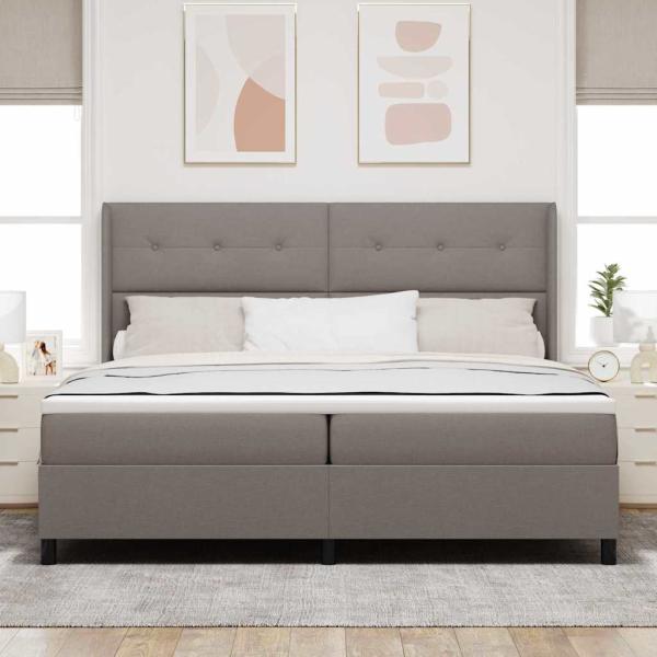 LED Boxspringbett mit Kopfteil Taupe 200 x 200 cm Stoff
