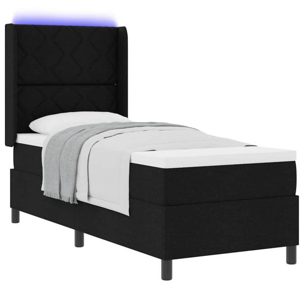 LED Boxspringbett mit Kopfteil Schwarz 80 x 200 cm Stoff