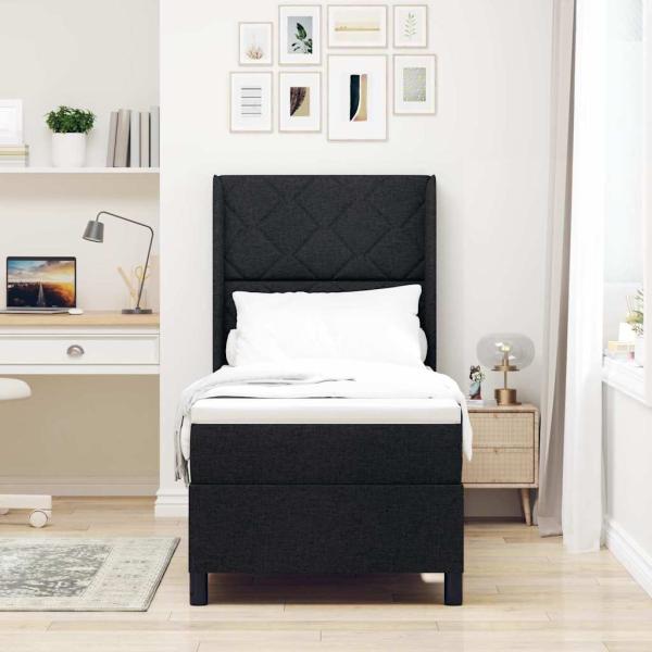 LED Boxspringbett mit Kopfteil Schwarz 80 x 200 cm Stoff