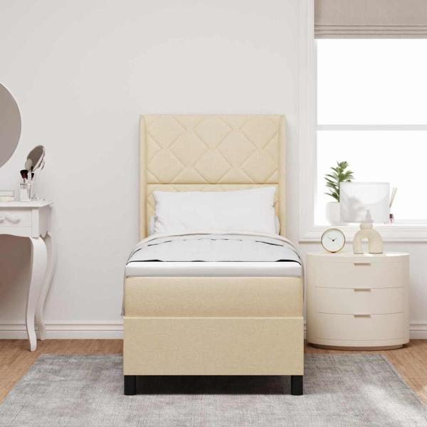 LED Boxspringbett mit Kopfteil Creme 80 x 200 cm Stoff