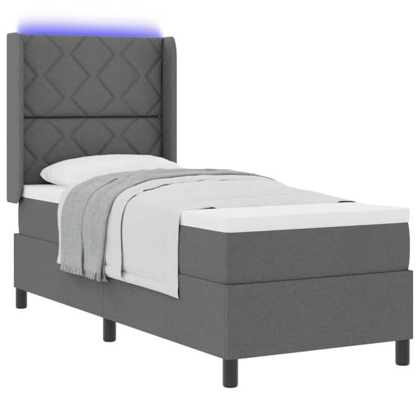 LED Boxspringbett mit Kopfteil Dunkelgrau 90 x 190 cm Stoff