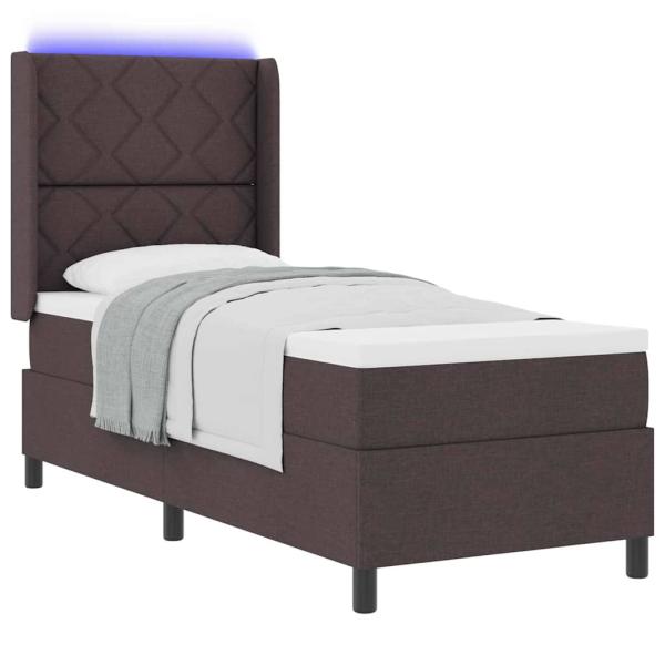 LED Boxspringbett mit Kopfteil Dunkelbraun 90 x 190 cm Stoff