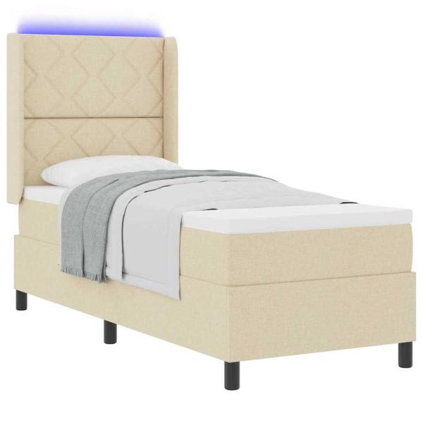 LED Boxspringbett mit Kopfteil Creme 90 x 190 cm Stoff