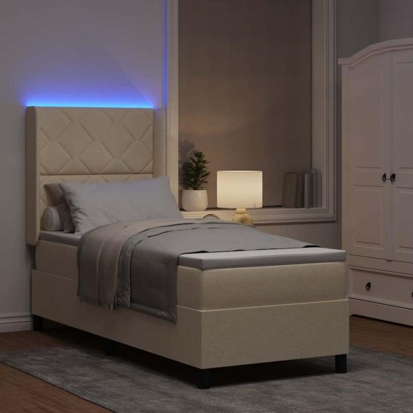 LED Boxspringbett mit Kopfteil Creme 90 x 190 cm Stoff