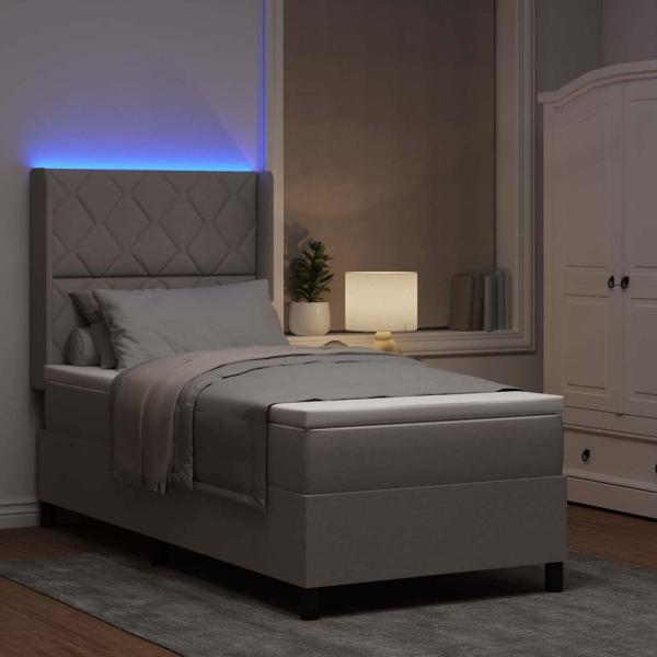 LED Boxspringbett mit Kopfteil Taupe 90 x 200 cm Stoff