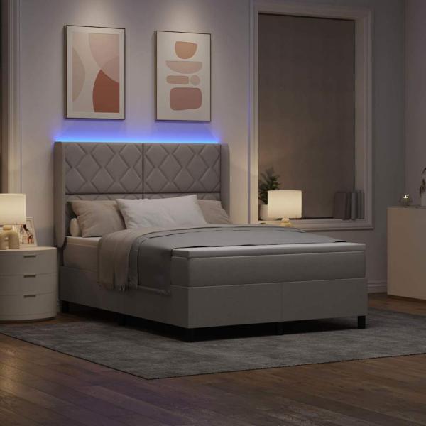 LED Boxspringbett mit Kopfteil Taupe 140 x 190 cm Stoff