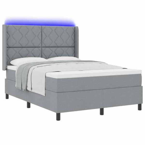 LED Boxspringbett mit Kopfteil Hellgrau 140 x 200 cm Stoff
