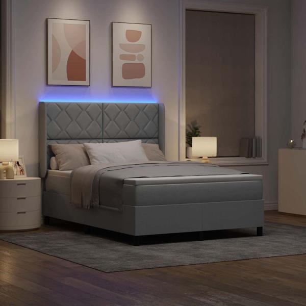 LED Boxspringbett mit Kopfteil Hellgrau 140 x 200 cm Stoff