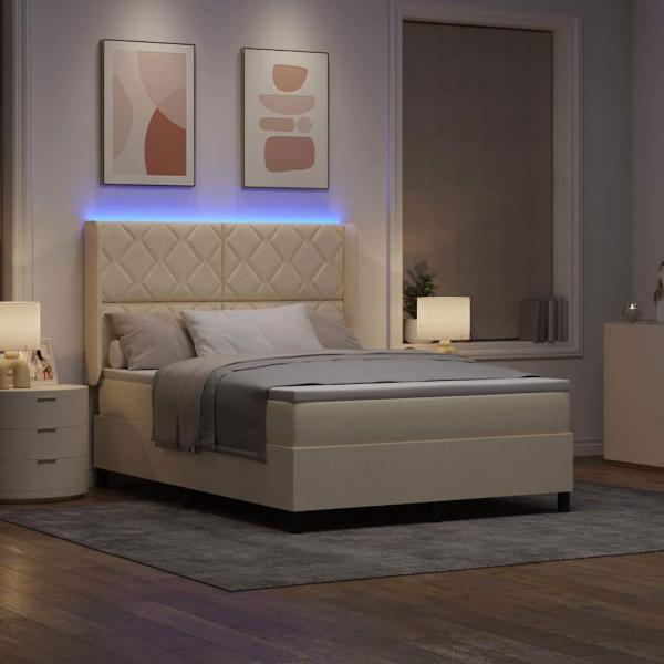 LED Boxspringbett mit Kopfteil Creme 160 x 200 cm Stoff