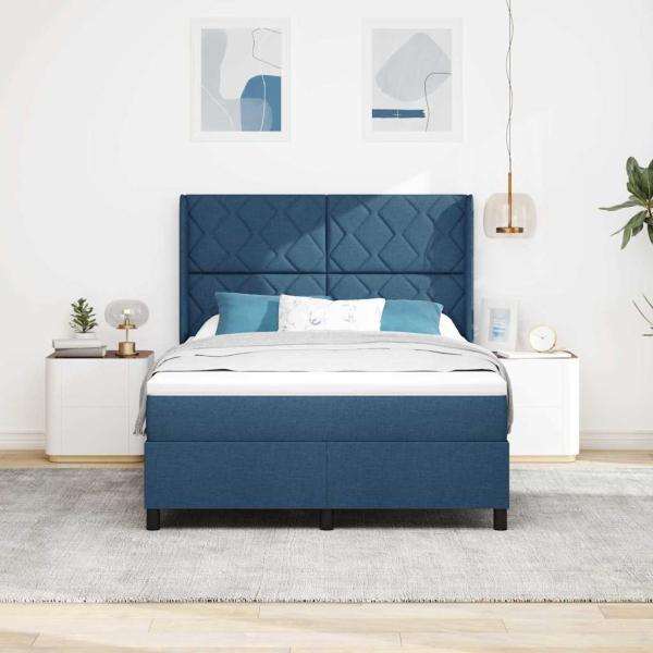 LED Boxspringbett mit Kopfteil Blau 160 x 200 cm Stoff