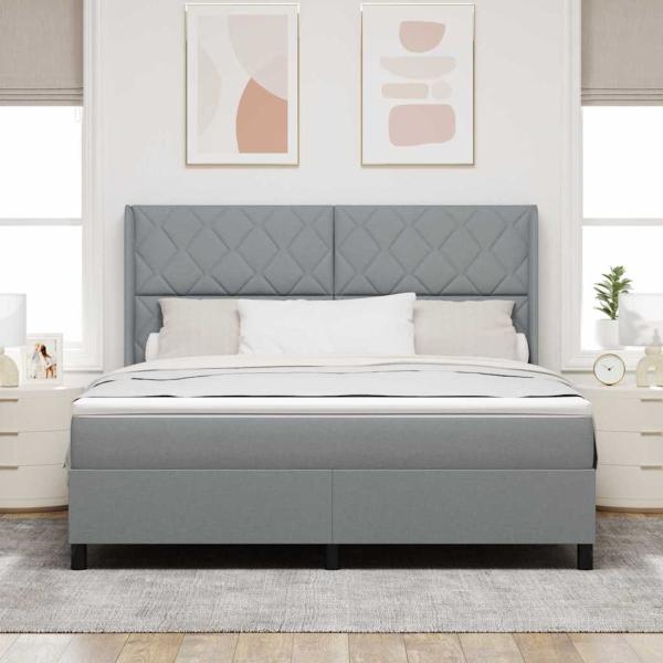 LED Boxspringbett mit Kopfteil Hellgrau 180 x 200 cm Stoff