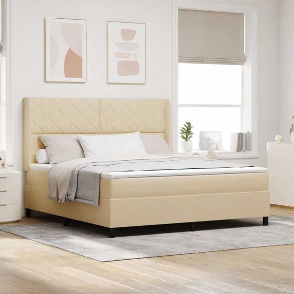 ARDEBO.de - LED Boxspringbett mit Kopfteil Creme 180 x 200 cm Stoff