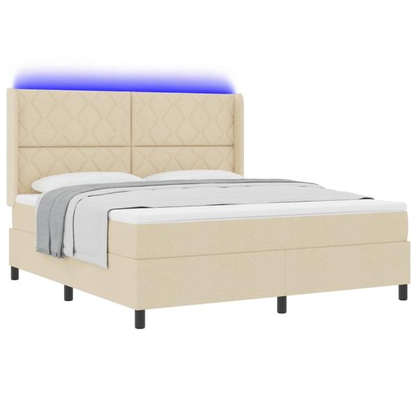 LED Boxspringbett mit Kopfteil Creme 180 x 200 cm Stoff