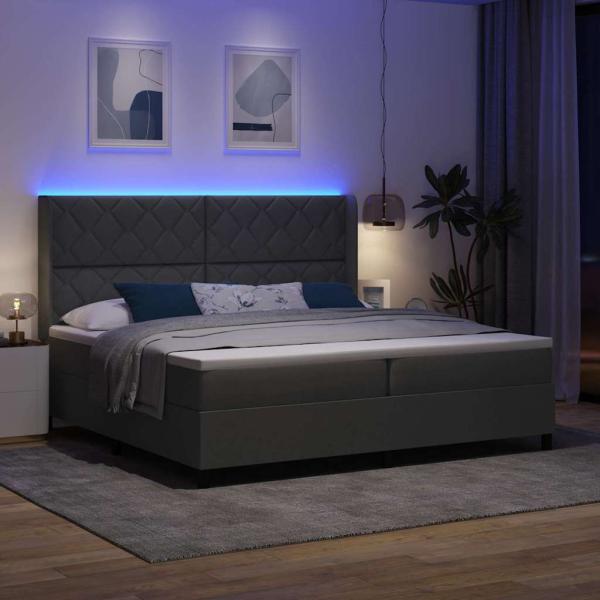 LED Boxspringbett mit Kopfteil Dunkelgrau 200 x 200 cm Stoff