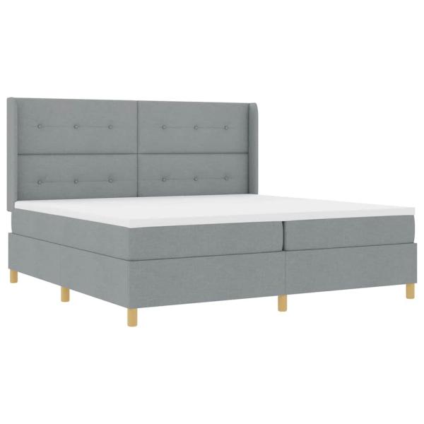Boxspringbett mit LED-Lichtleisten Hellgrau 200 x 200 cm Stoff