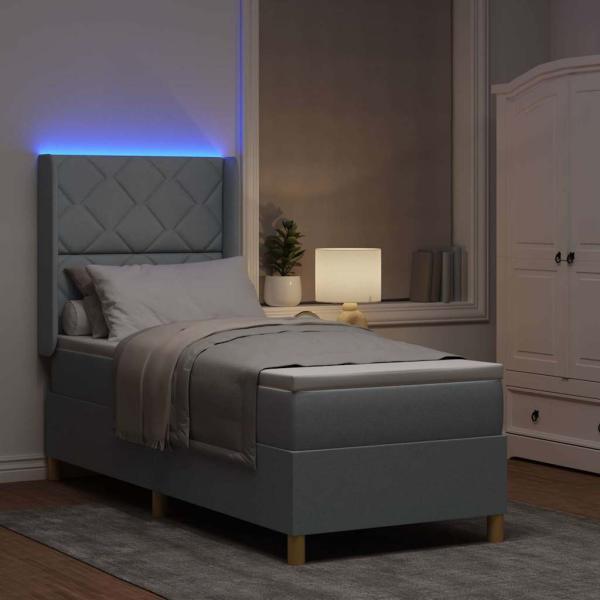Boxspringbett mit LED-Lichtleisten Hellgrau 80 x 200 cm Stoff