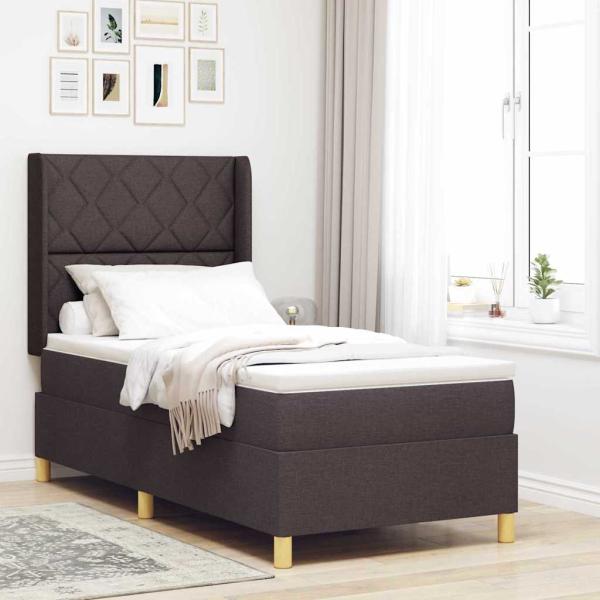 ARDEBO.de - Boxspringbett mit LED-Lichtleisten Braun 90 x 190 cm Stoff