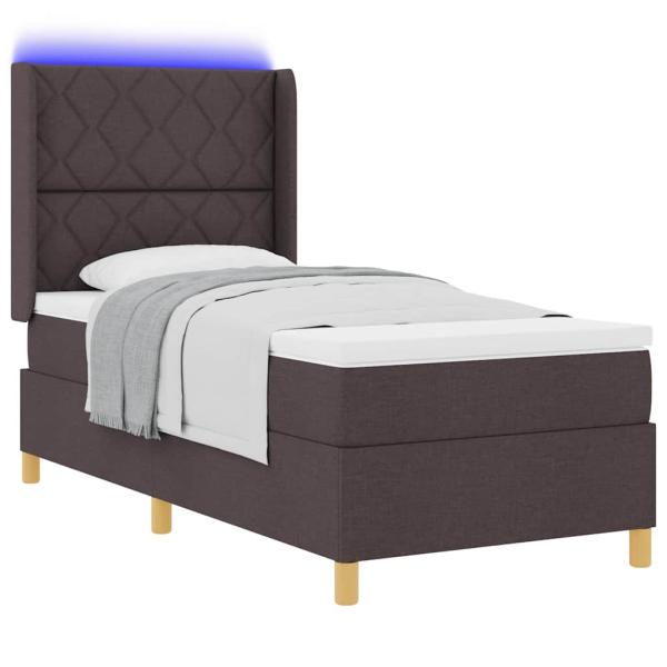 Boxspringbett mit LED-Lichtleisten Braun 90 x 190 cm Stoff