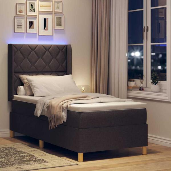 Boxspringbett mit LED-Lichtleisten Braun 90 x 190 cm Stoff