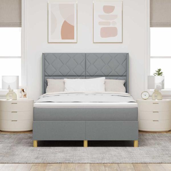 Boxspringbett mit LED-Lichtleisten Hellgrau 140 x 190 cm Stoff