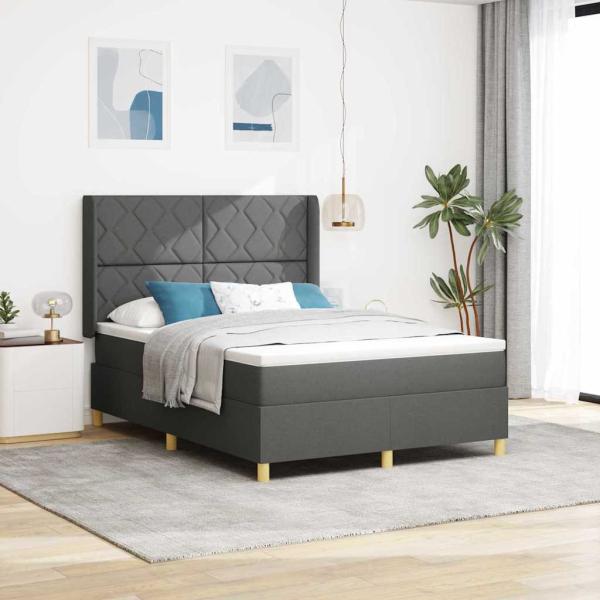 ARDEBO.de - Boxspringbett mit LED-Lichtleisten Grau 160 x 200 cm Stoff