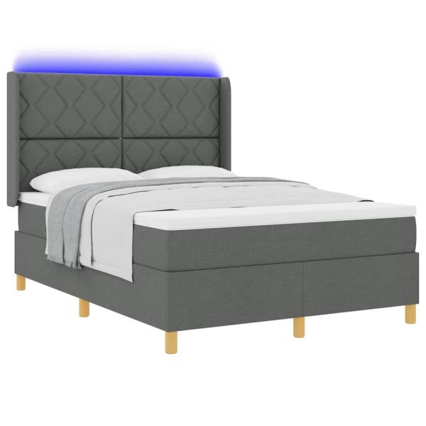 Boxspringbett mit LED-Lichtleisten Grau 160 x 200 cm Stoff